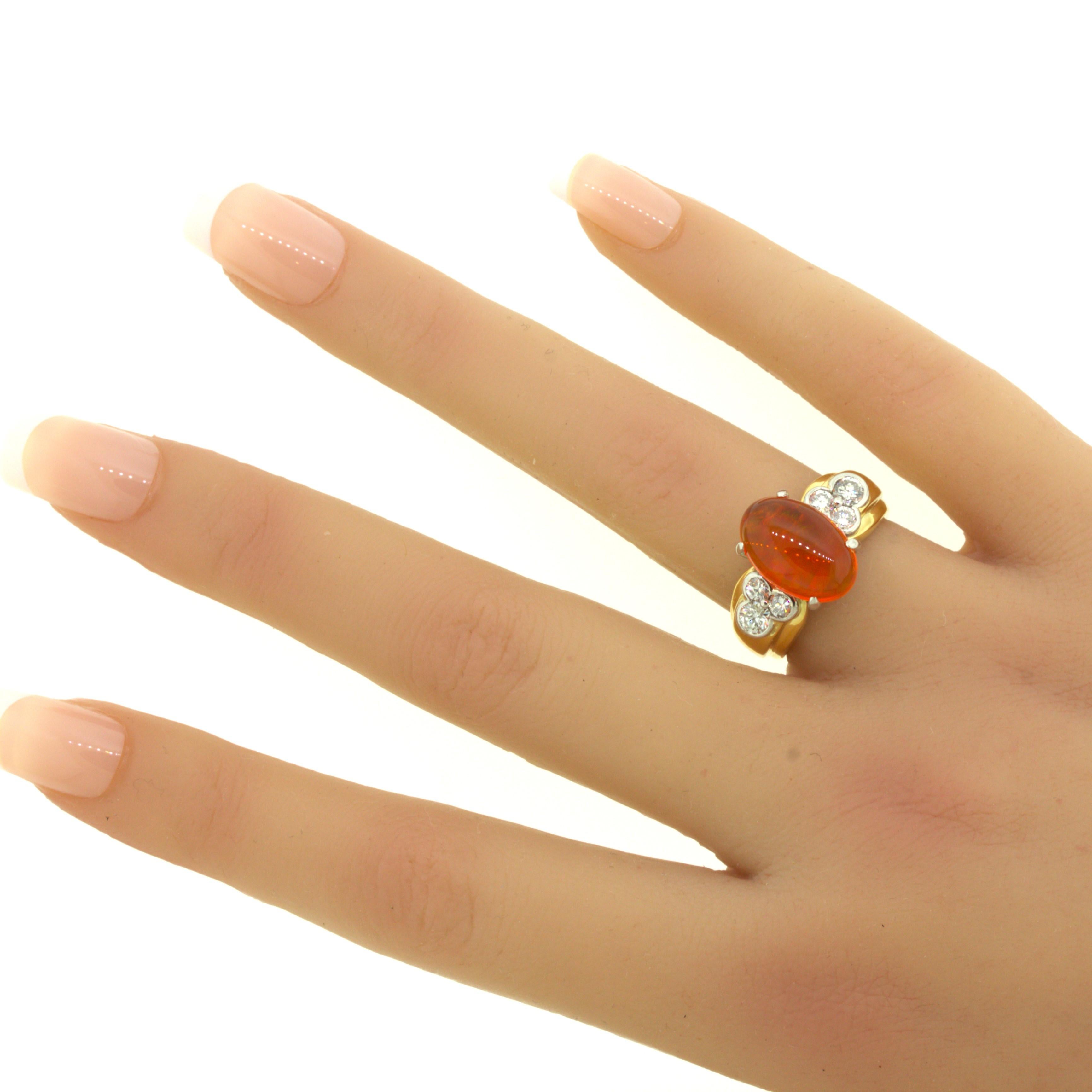 4.32 Carat Gem Fire Opal Diamond Platinum & Gold Ring For Sale 5