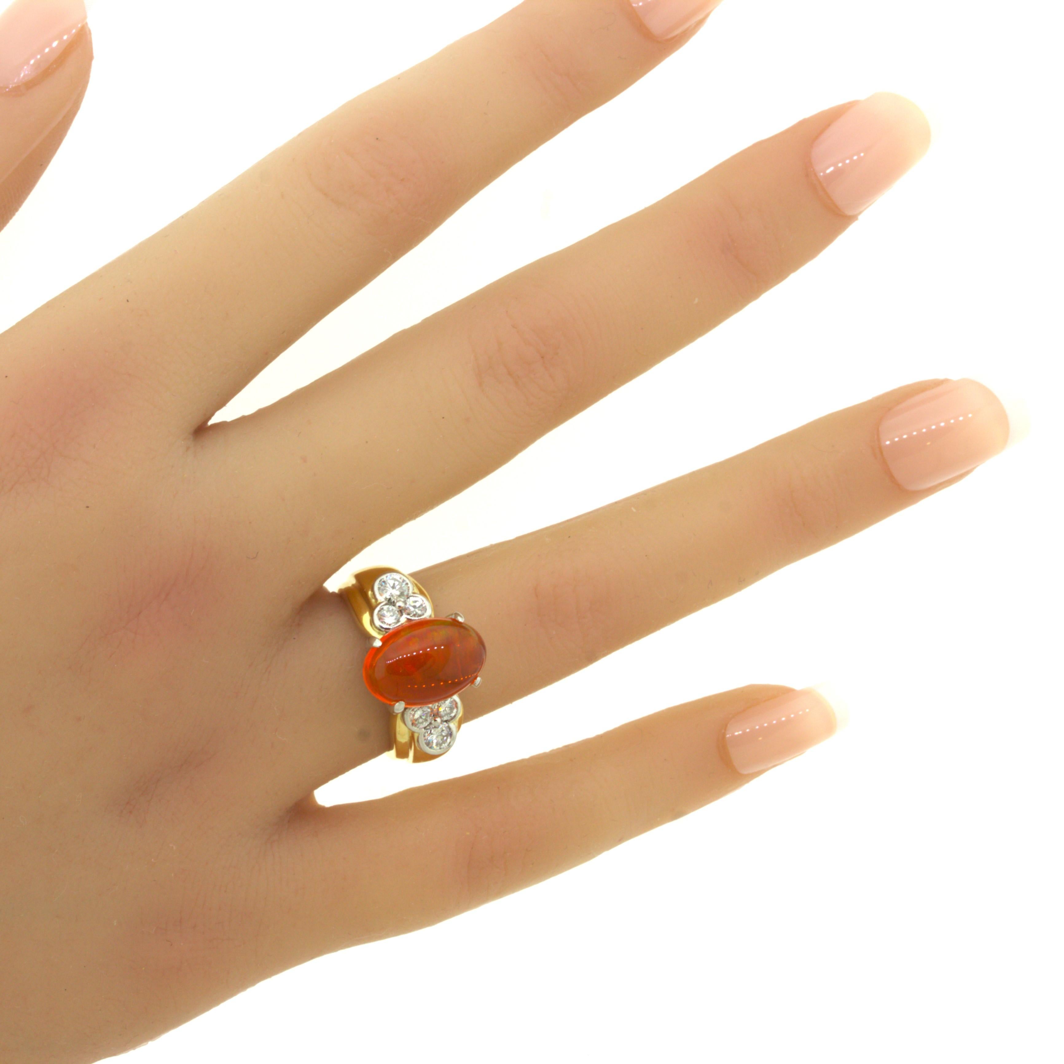 Anello in platino e oro da 4,32 carati con opale di fuoco e diamante in vendita 8