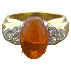 4,32 Karat Edelstein Feuer Opal Diamant Platin & Gold Ring
