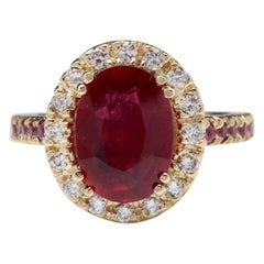 4.32 Carat Gorgeous Natural Red Ruby and Diamond 14 Karat Solid Yellow Gold Ring
