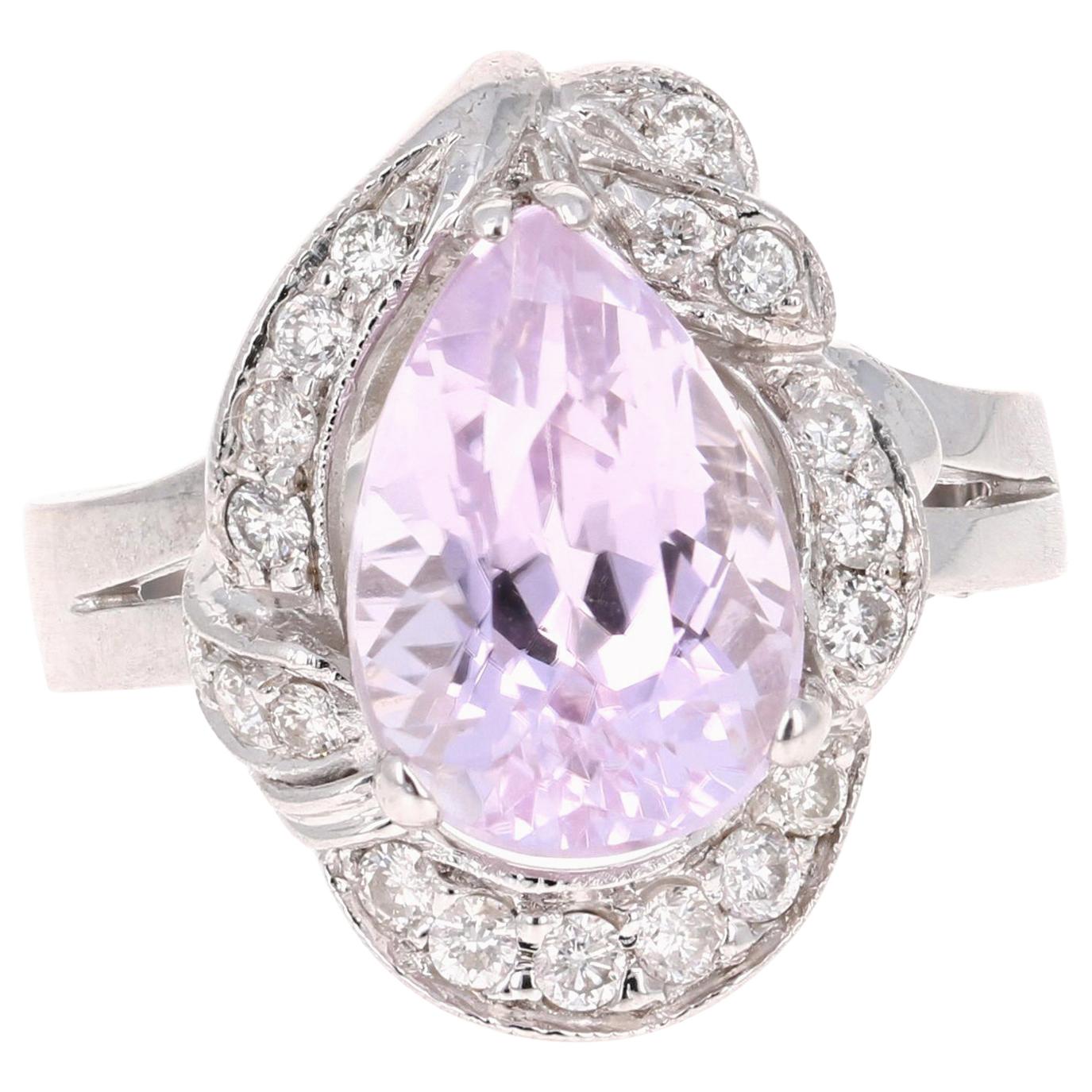 4.32 Carat Kunzite Diamond 14 Karat White Gold Cocktail Ring For Sale