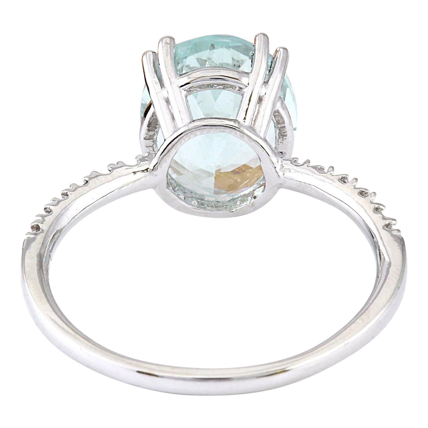 Oval Cut 4.32 Carat Natural Aquamarine 14 Karat Solid White Gold Diamond Ring For Sale