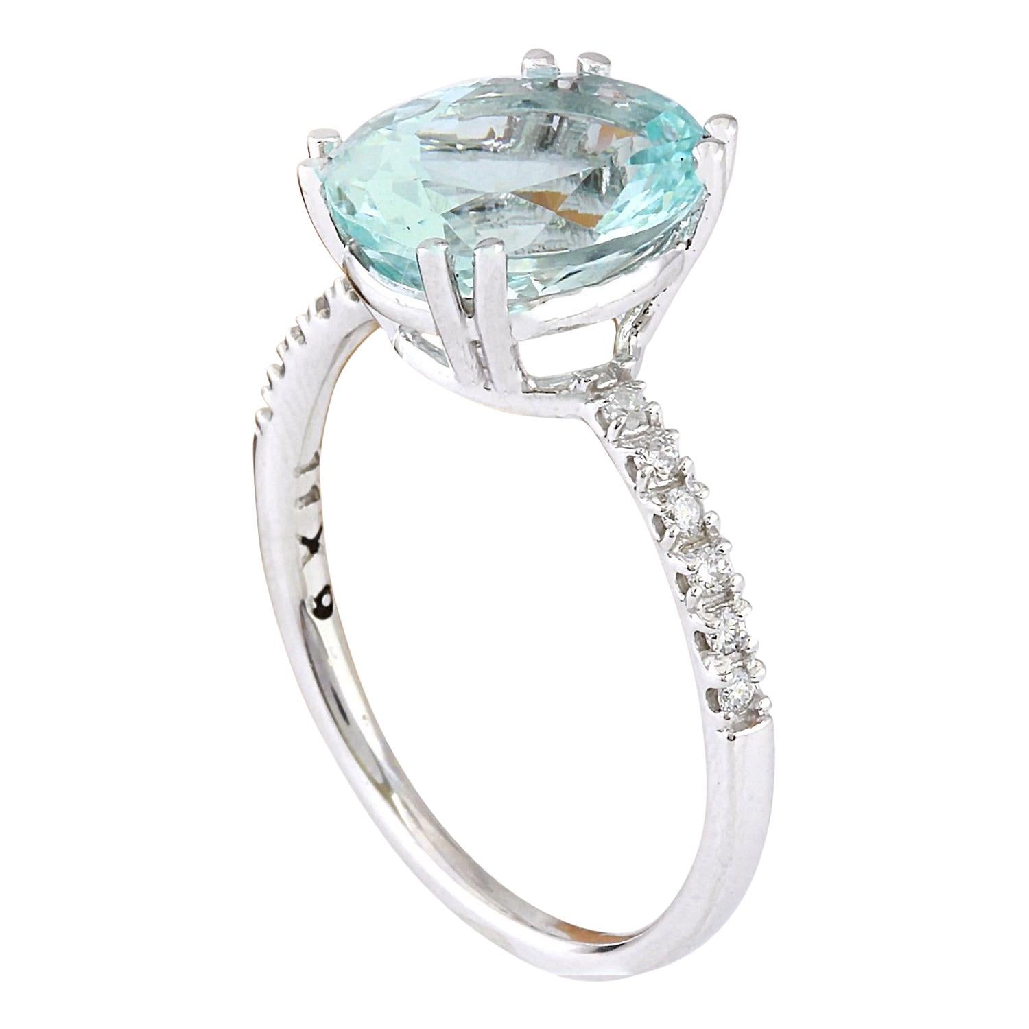 4.32 Carat Natural Aquamarine 14 Karat Solid White Gold Diamond Ring In New Condition For Sale In Los Angeles, CA