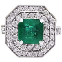 Natural Emerald Diamond Ring In 14 Karat Solid White Gold 