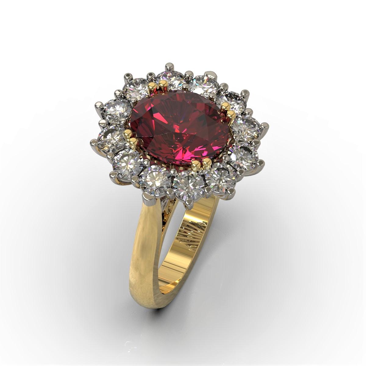 4.32 Carat Oval Rhodolite and Diamonds Cocktail Ring in Platinum & 18 Carat Gold In New Condition For Sale In South Perth, AU