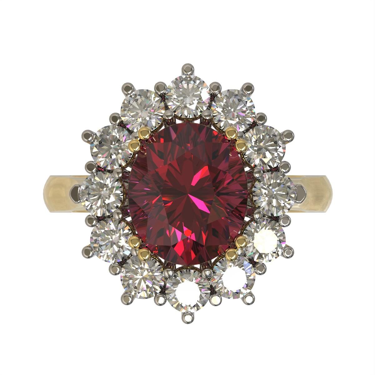 4.32 Carat Oval Rhodolite and Diamonds Cocktail Ring in Platinum & 18 Carat Gold For Sale 1