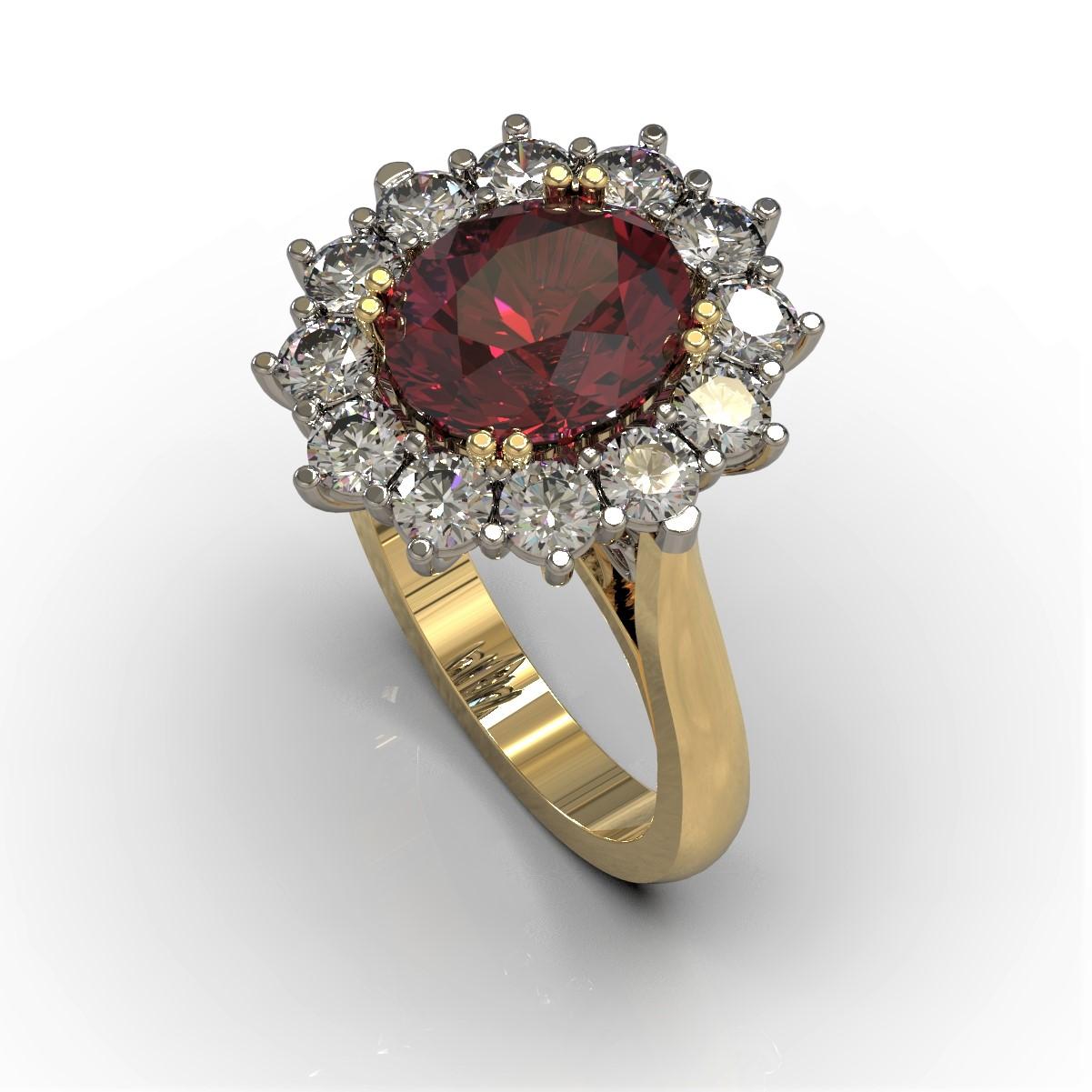 4.32 Carat Oval Rhodolite and Diamonds Cocktail Ring in Platinum & 18 Carat Gold For Sale 2