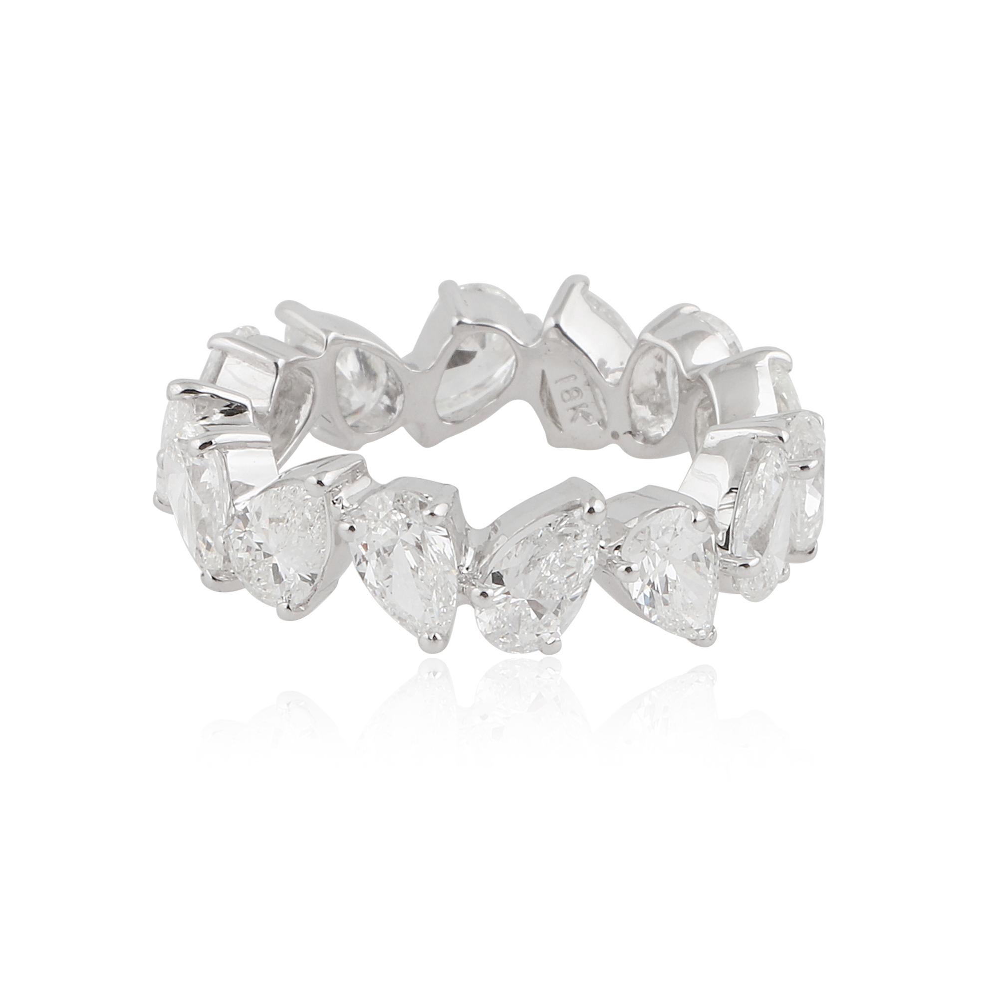 Pear Cut 4.32 Carat Pear Shape Diamond Band Ring 18k White Gold Fine Handmade Jewelry For Sale