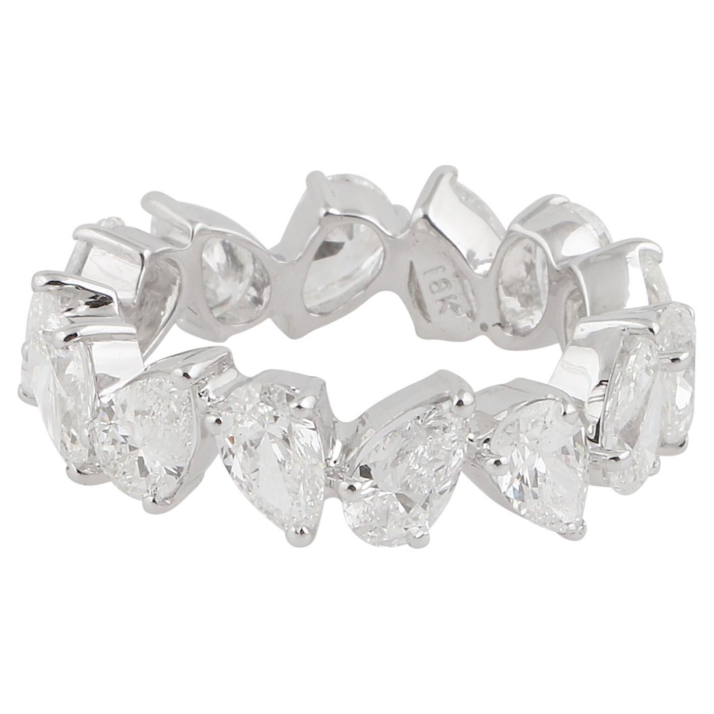 4.32 Carat Pear Shape Diamond Band Ring 18k White Gold Fine Handmade Jewelry For Sale
