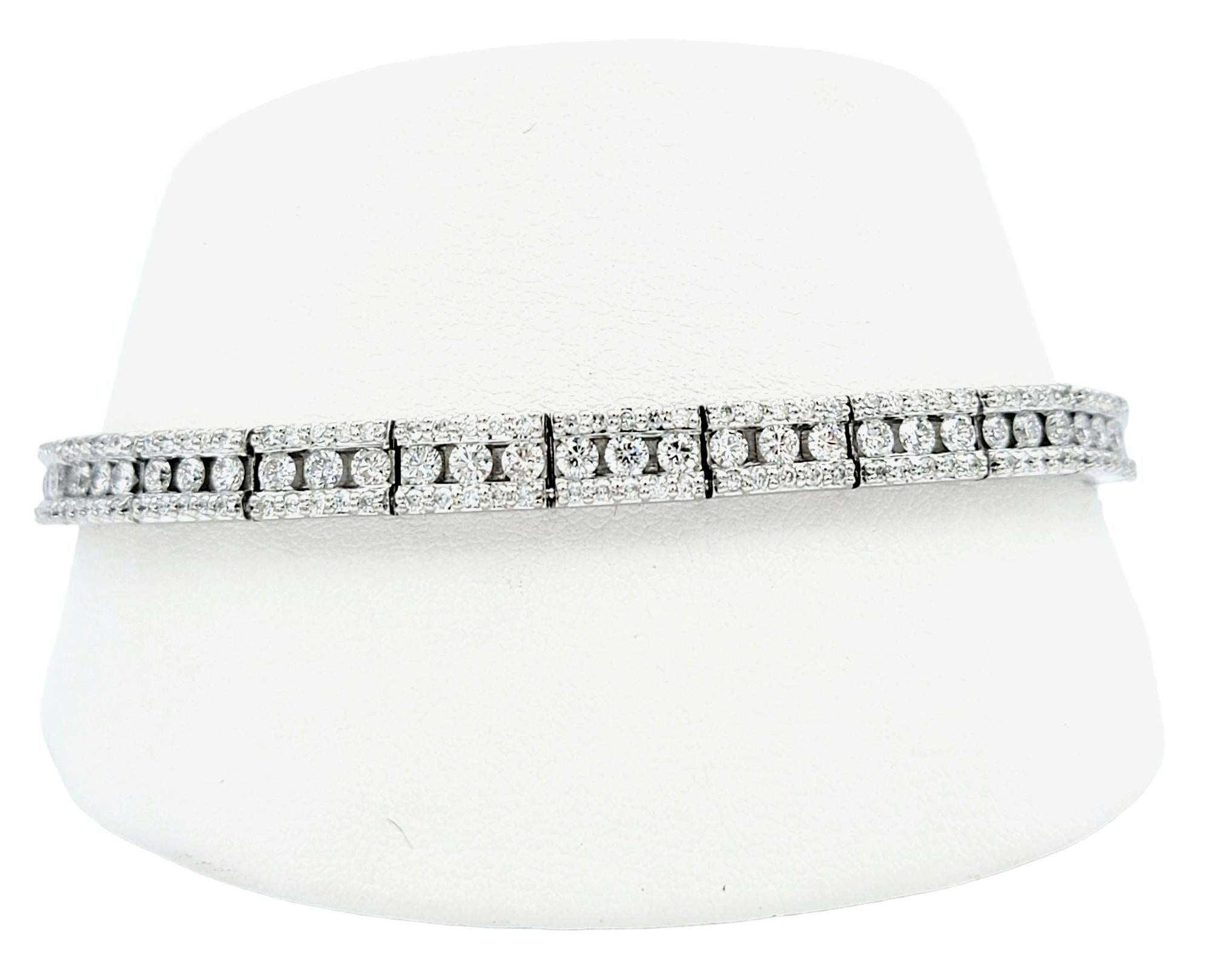 Contemporary 4.32 Carat Total Three Row Diamond Link Tennis Bracelet in 14 Karat White Gold  For Sale