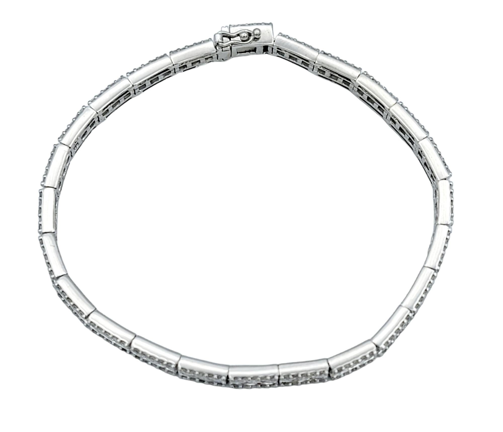 4.32 Carat Total Three Row Diamond Link Tennis Bracelet in 14 Karat White Gold  For Sale 1