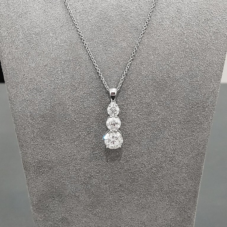 4.32 Carat Total ThreeStone Diamond Drop Pendant Necklace at 1stDibs