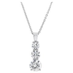 4.32 Carat Total Three-Stone Diamond Drop Pendant Necklace