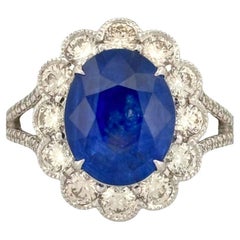 4.32 Carat Victorian Inspired Ceylon Blue Sapphire Ring in 18K White Gold