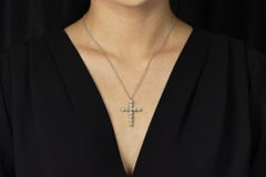 4.32 Carats Total Alternating Yellow & White Diamond Cross Pendant Necklace