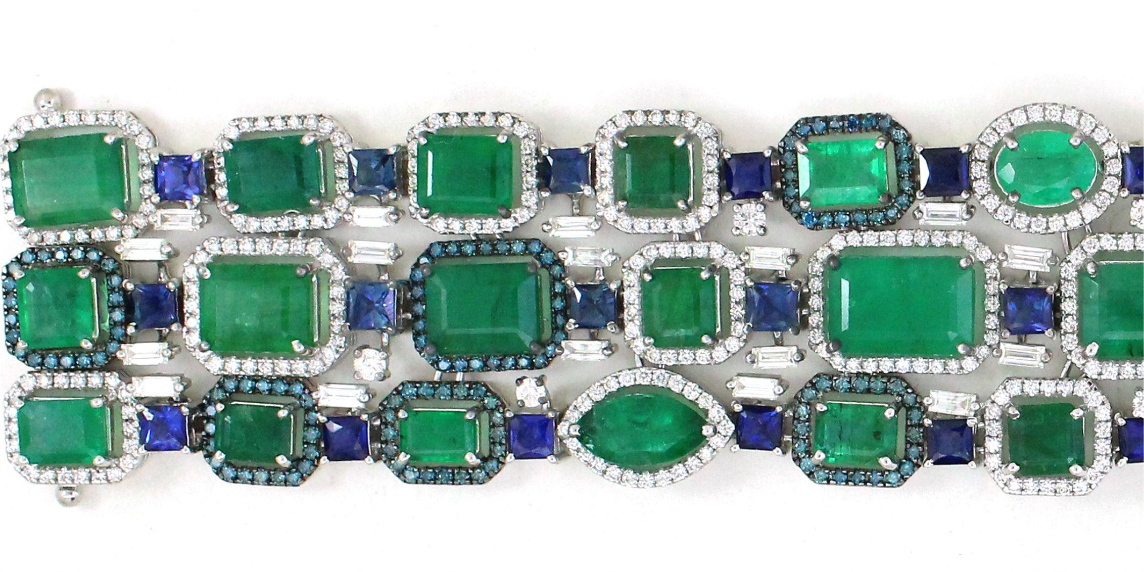 Pulsera de 43,2 cts de Esmeralda y 10 cts de Zafiro Moderno en venta