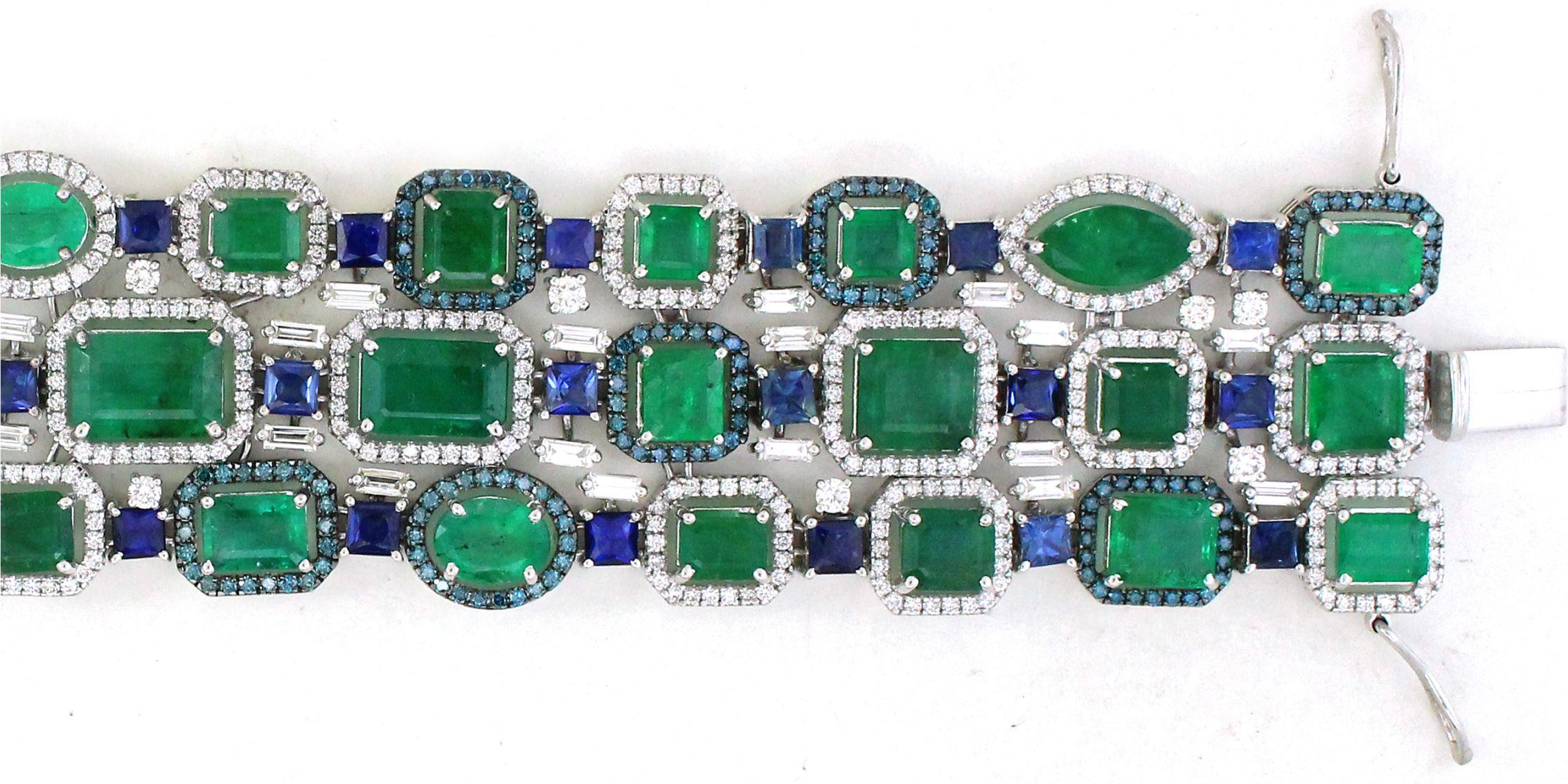 Pulsera de 43,2 cts de Esmeralda y 10 cts de Zafiro Corte esmeralda en venta