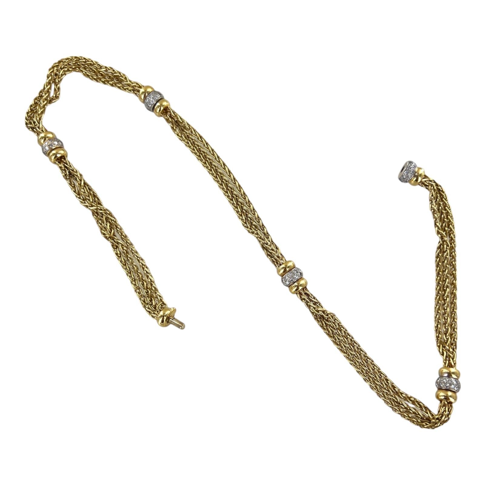 4.32ctw Diamond 18 Karat Yellow Gold Three Strand Hidden Clasp Link Necklace In Excellent Condition For Sale In Boca Raton, FL
