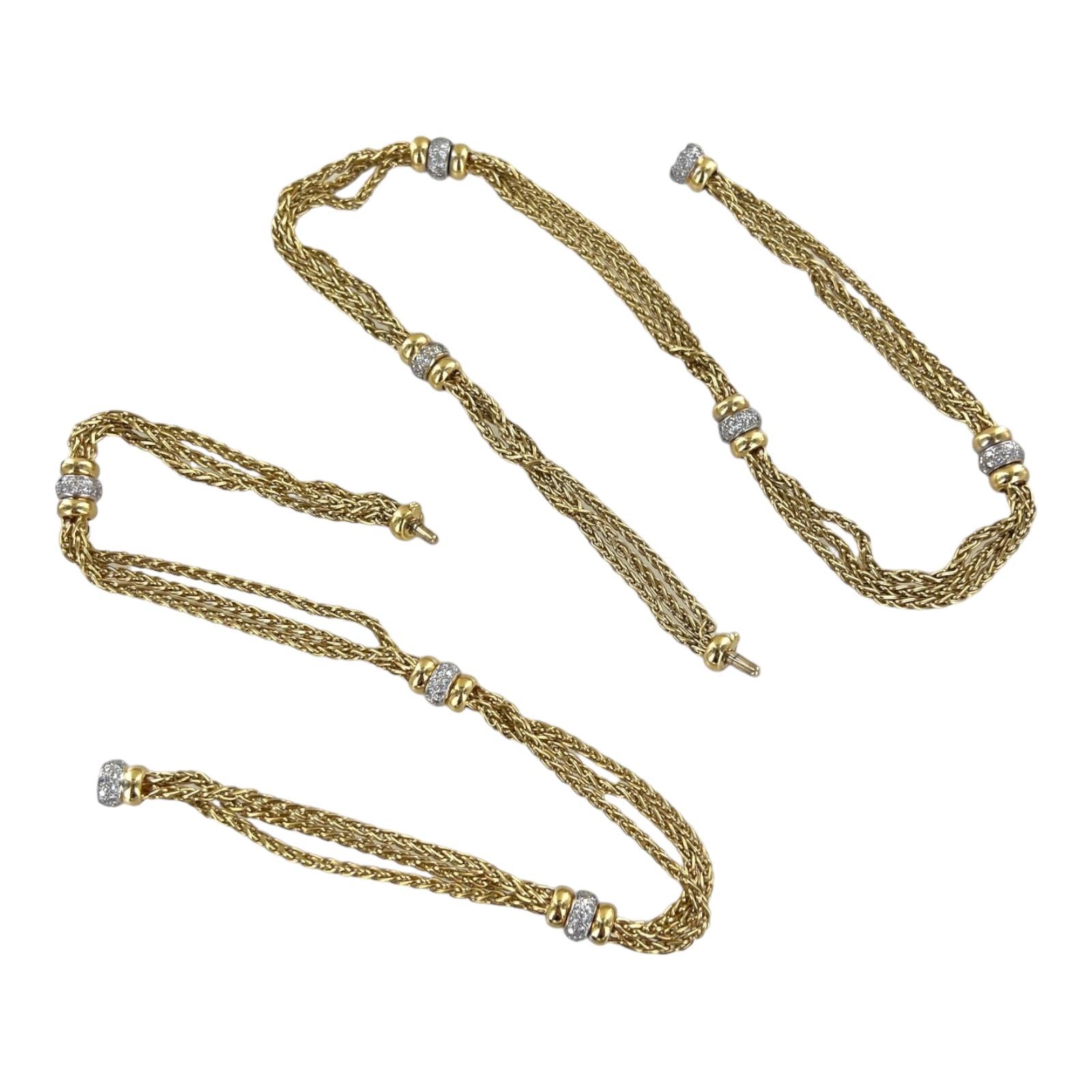 Women's 4.32ctw Diamond 18 Karat Yellow Gold Three Strand Hidden Clasp Link Necklace For Sale