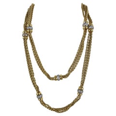 Vintage 4.32ctw Diamond 18 Karat Yellow Gold Three Strand Hidden Clasp Link Necklace