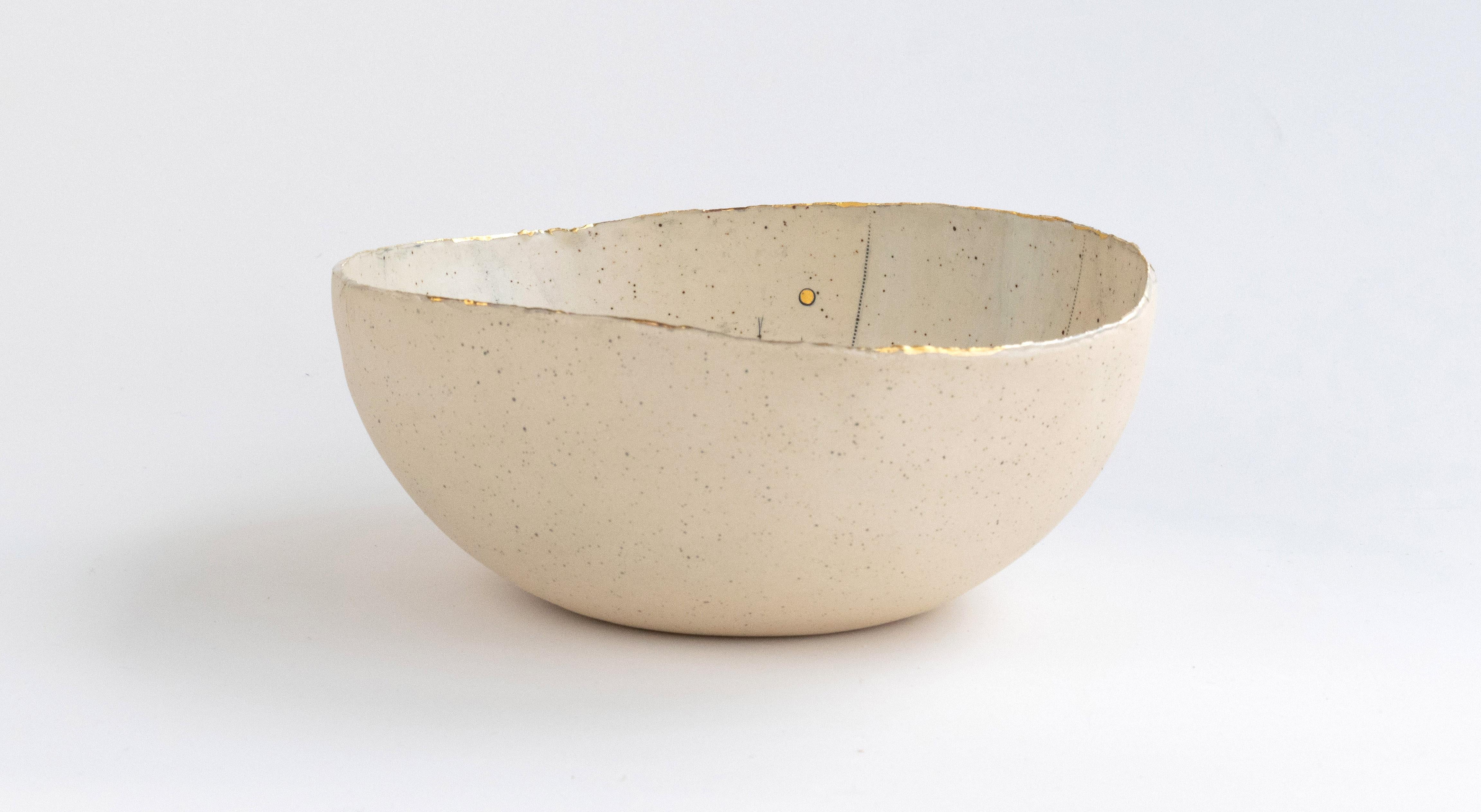 Modern 432-G Hand Crafted Golden Springing Bowl With 22kt Gold Detail by Helen Prior For Sale
