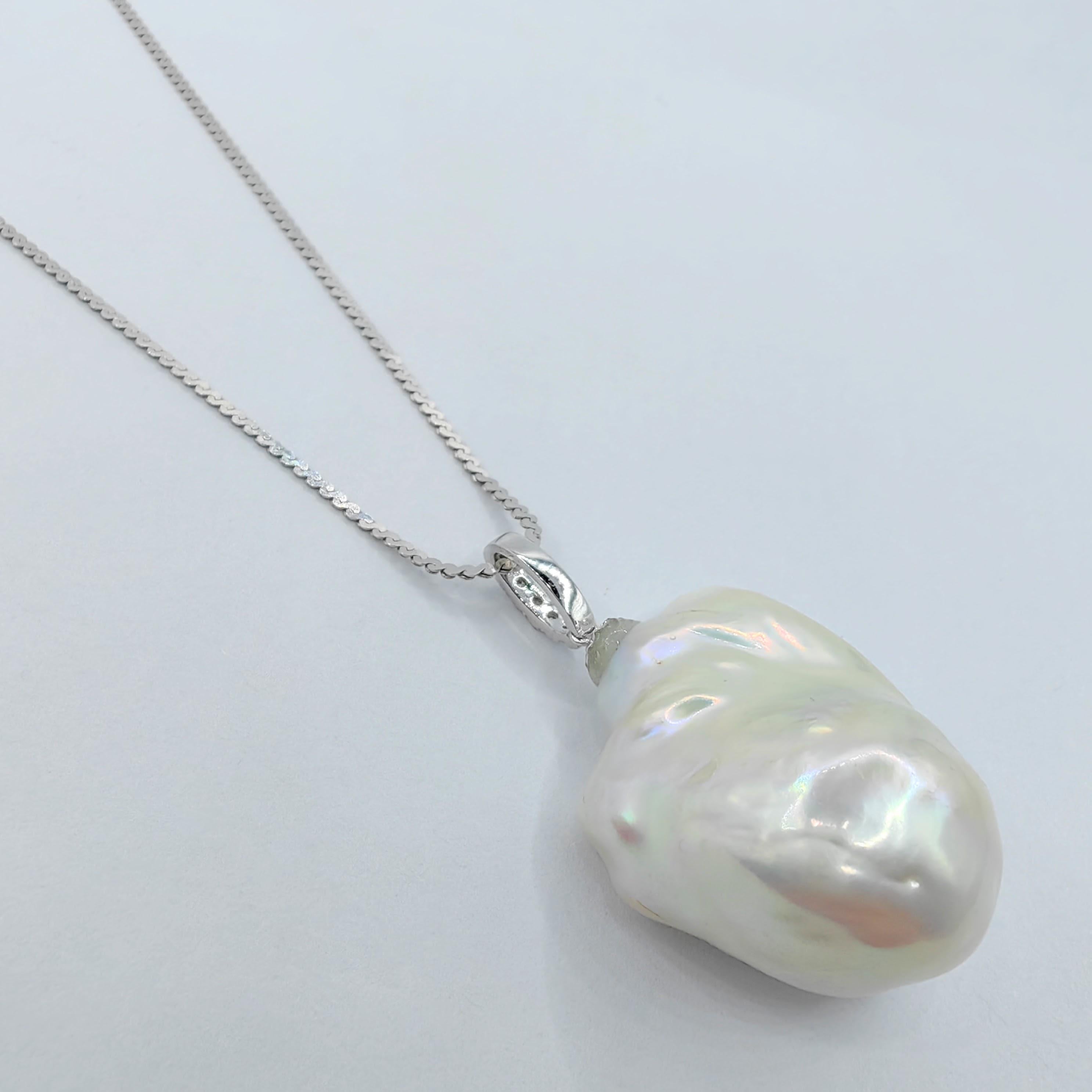43.24ct Extra Large Baroque Pearl Diamond Necklace Pendant in 18K White Gold In New Condition For Sale In Wan Chai District, HK