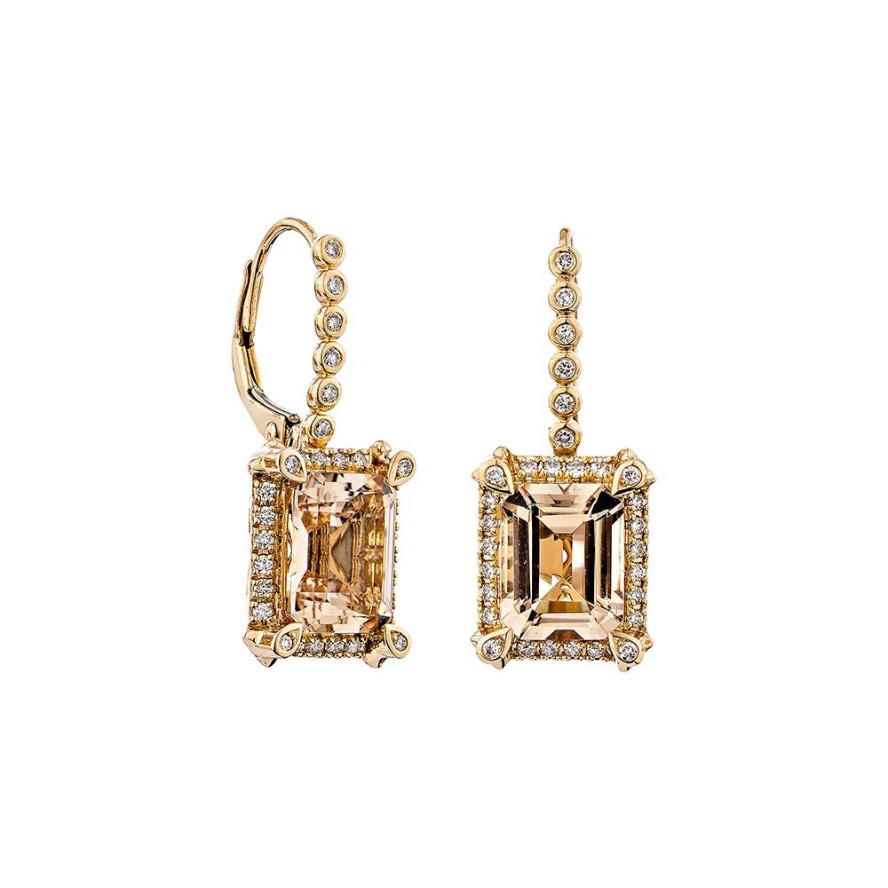 This collection includes a range of Morganite, which is a symbol of love and relationships, making it an excellent choice for a variety of applications. Accented with White Diamonds these Lever Back Earrings are made in Rose gold and present a
