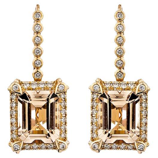 Boucles d'oreilles à levier en or rose 18 carats avec Morganite de 4,32 carats et diamants blancs