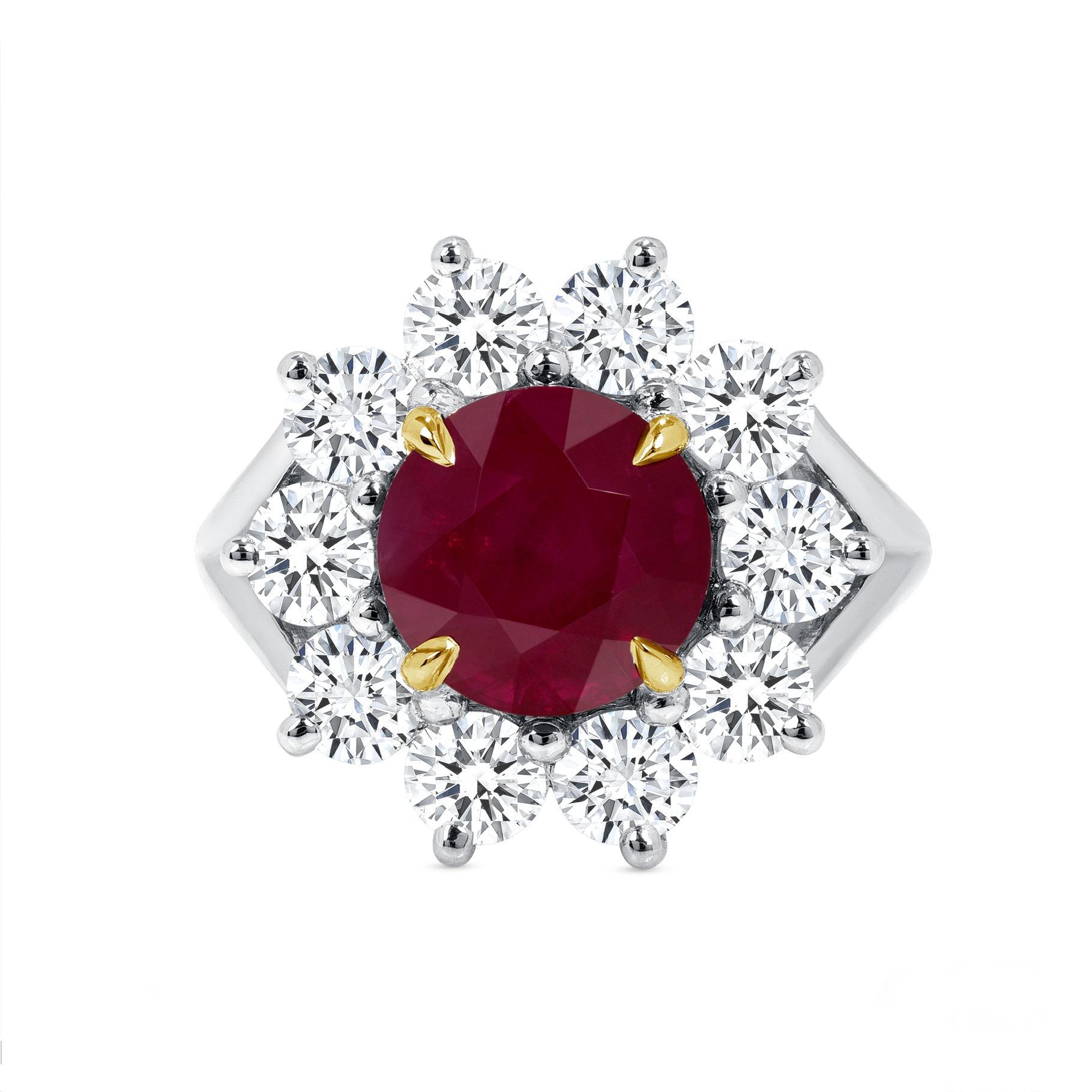 Round Cut 4.32ct GIA certified, round Burma Ruby ring.  For Sale
