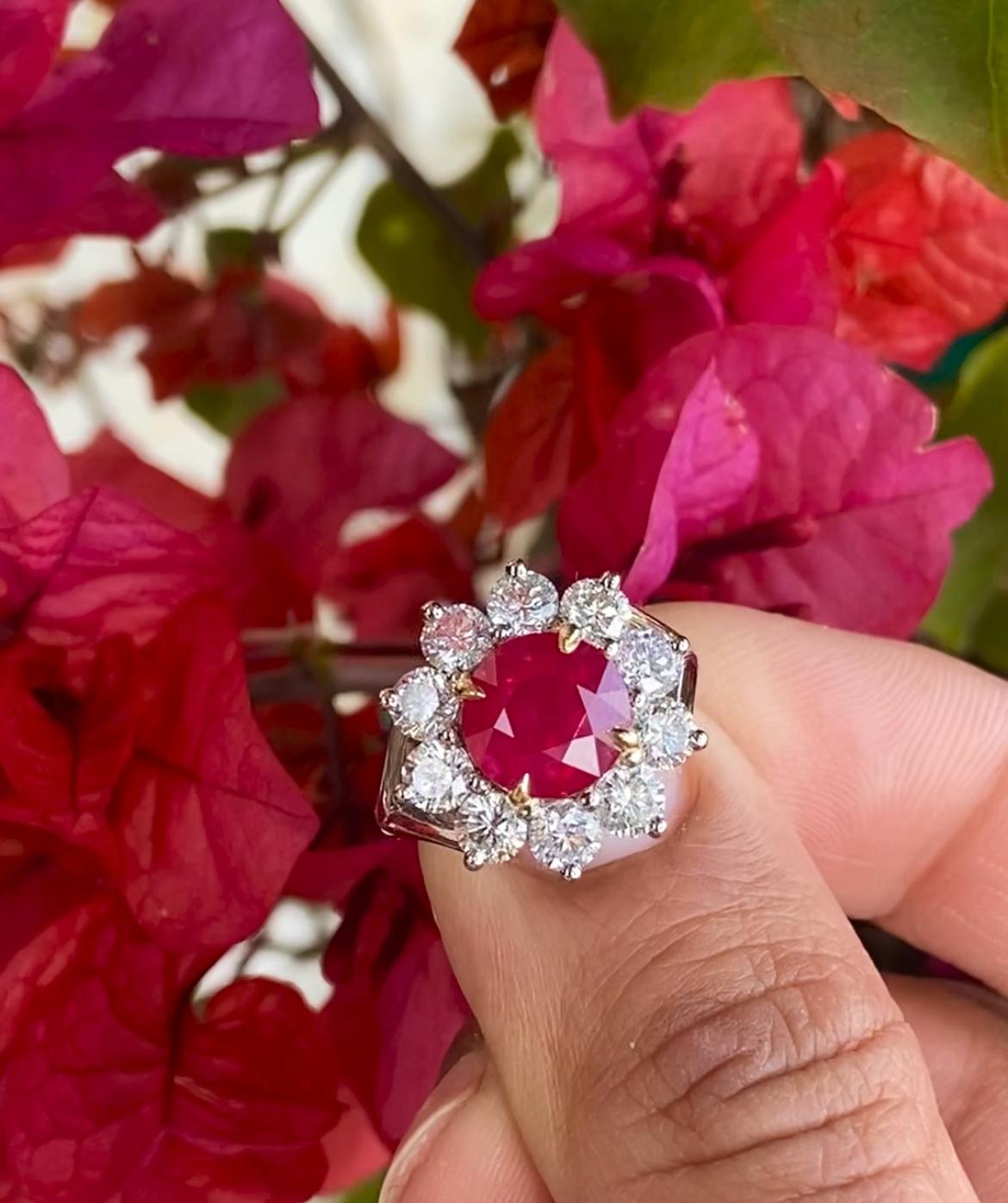 4.32ct GIA certified, round Burma Ruby ring.  In New Condition For Sale In Los Angeles, CA