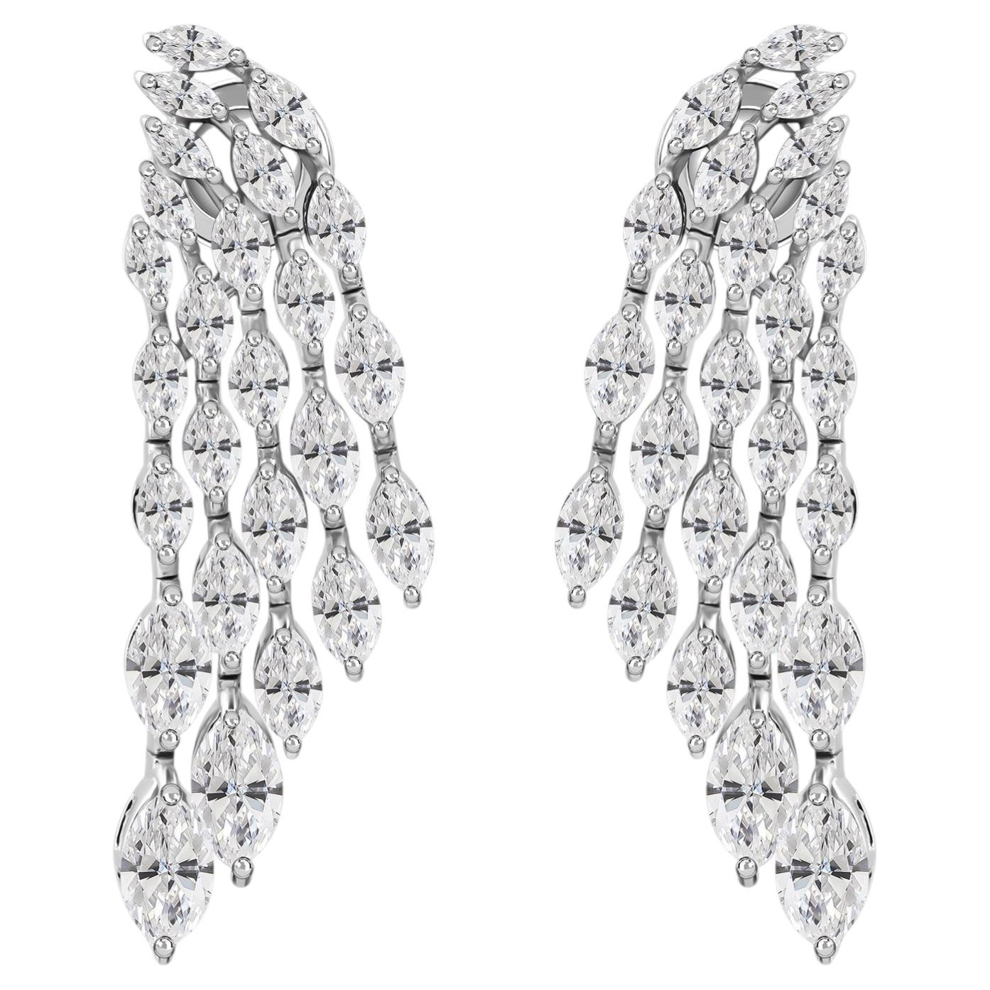 4.32Ct Marquise Natural Diamond Chandelier Drop Earrings in 18K White Gold