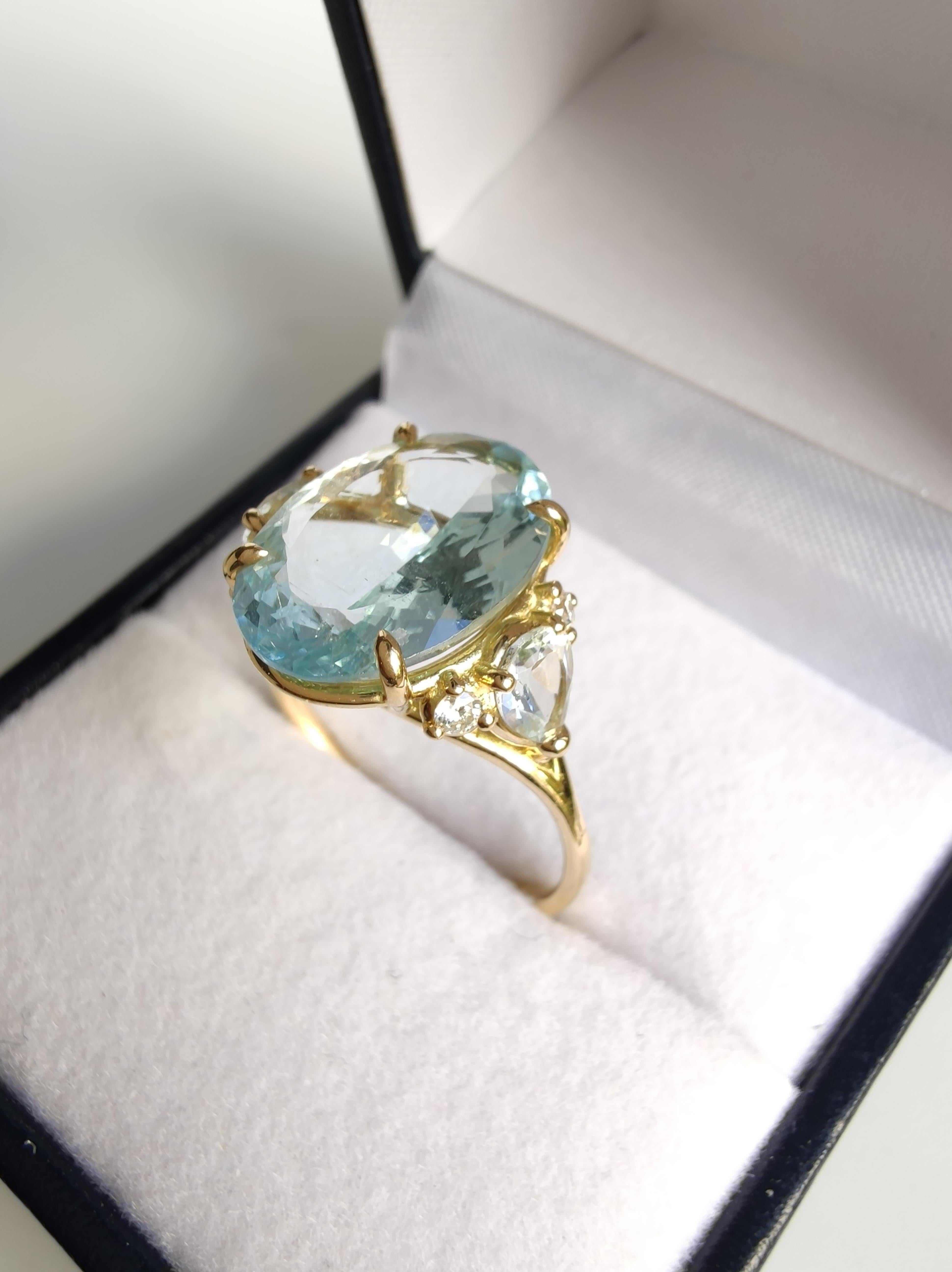 4.32ct Natural Aquamarine Diamond Ring 14K Gold Contemporary Design gift for her Neuf à Sant Josep de sa Talaia, IB