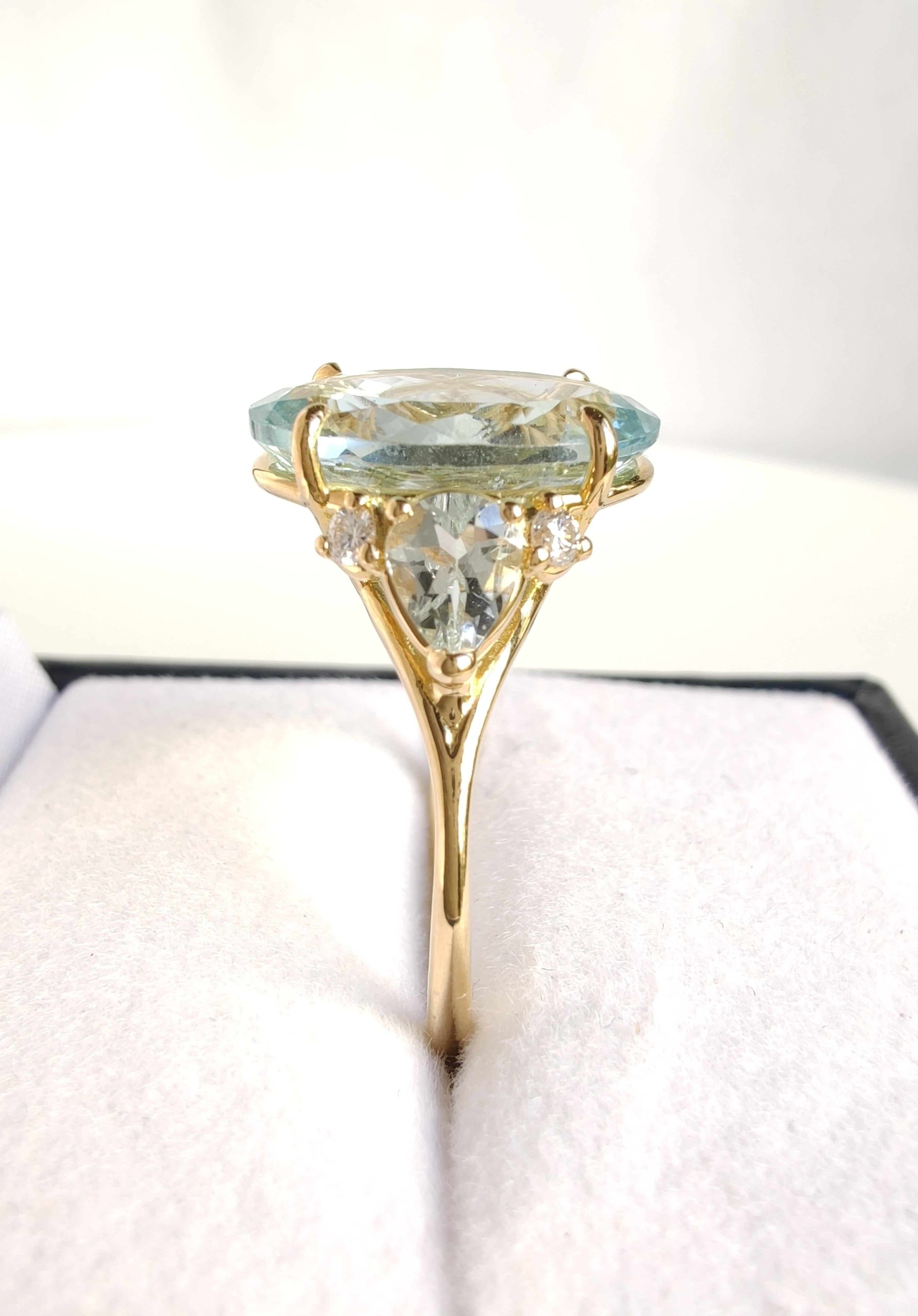  4.32ct Natural Aquamarine Diamond Ring 14K Gold Contemporary Design gift for her Pour femmes 