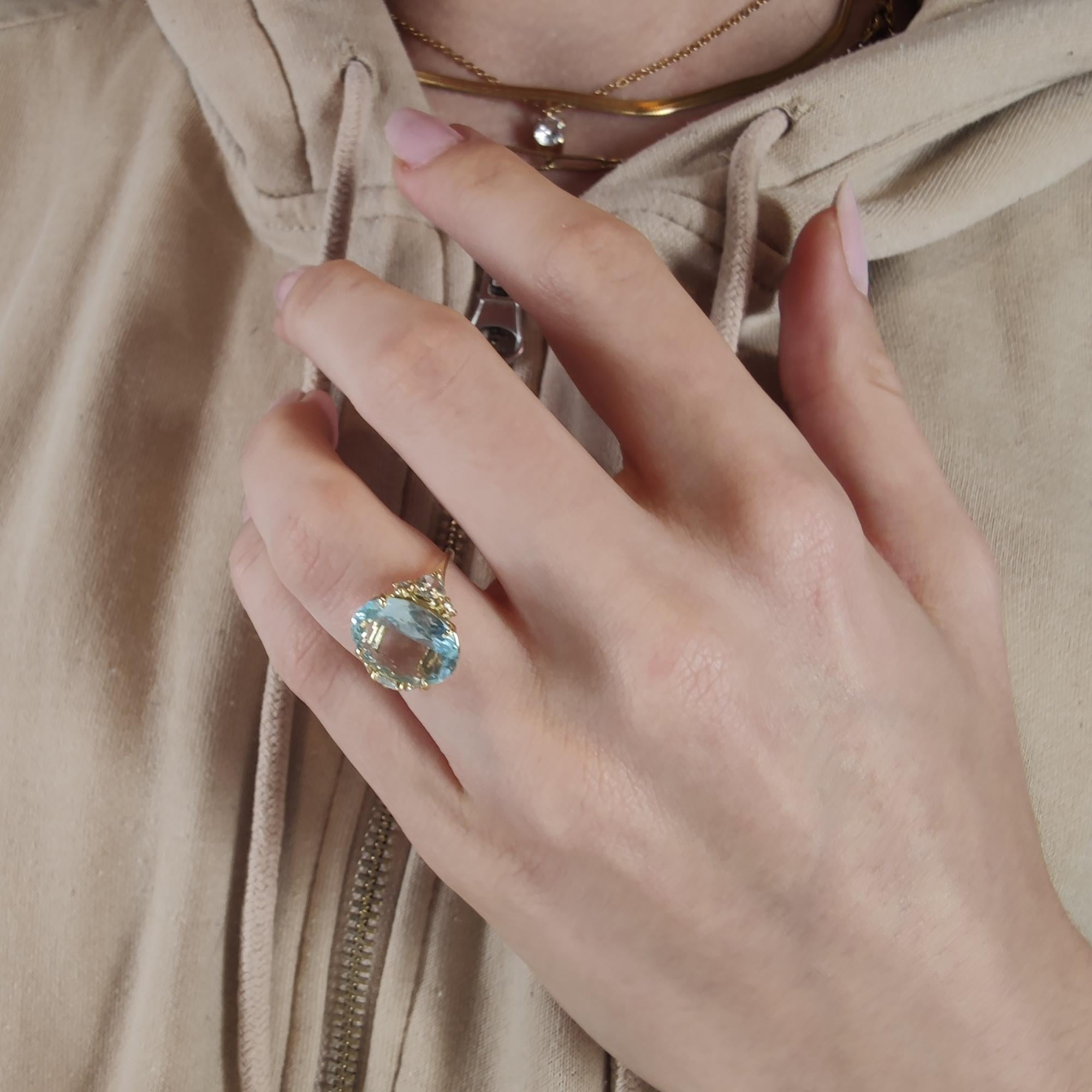 4.32ct Natural Aquamarine Diamond Ring 14K Gold Contemporary Design gift for her 1
