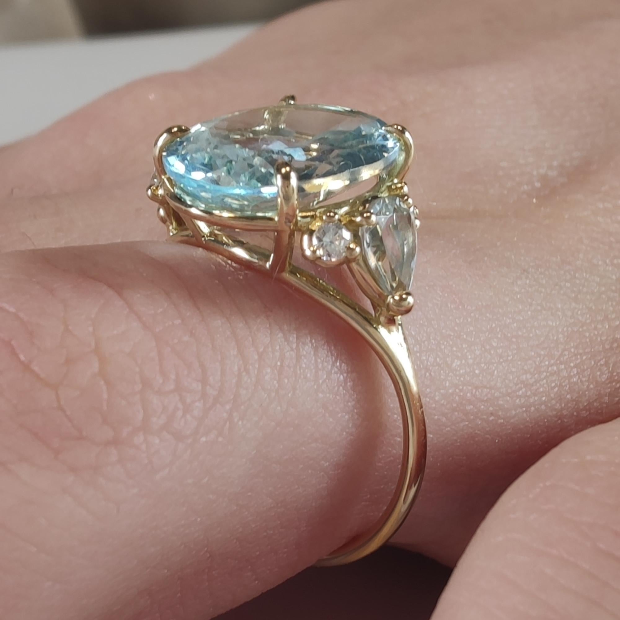 4.32ct Natural Aquamarine Diamond Ring 14K Gold Contemporary Design gift for her 2
