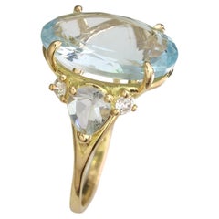 Anello con diamante e acquamarina naturale da 4,32 carati in oro 14K Regalo contemporaneo per lei