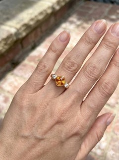 4.32ct Orange-Yellow Sapphire & Diamond Three-Stone Ring 18K Yellow Gold