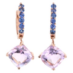 4.33 Carat Amethyst Sapphire 14 Karat Rose Gold Drop Earrings