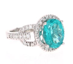 4.33 Carat Apatite Diamond Ring 18 Karat White Gold Ring