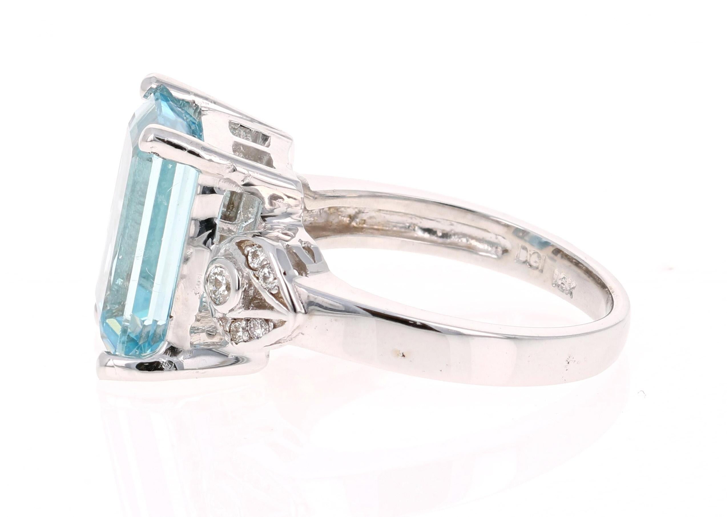 Modern 4.33 Carat Aquamarine Diamond 18 Karat White Gold Cocktail Ring