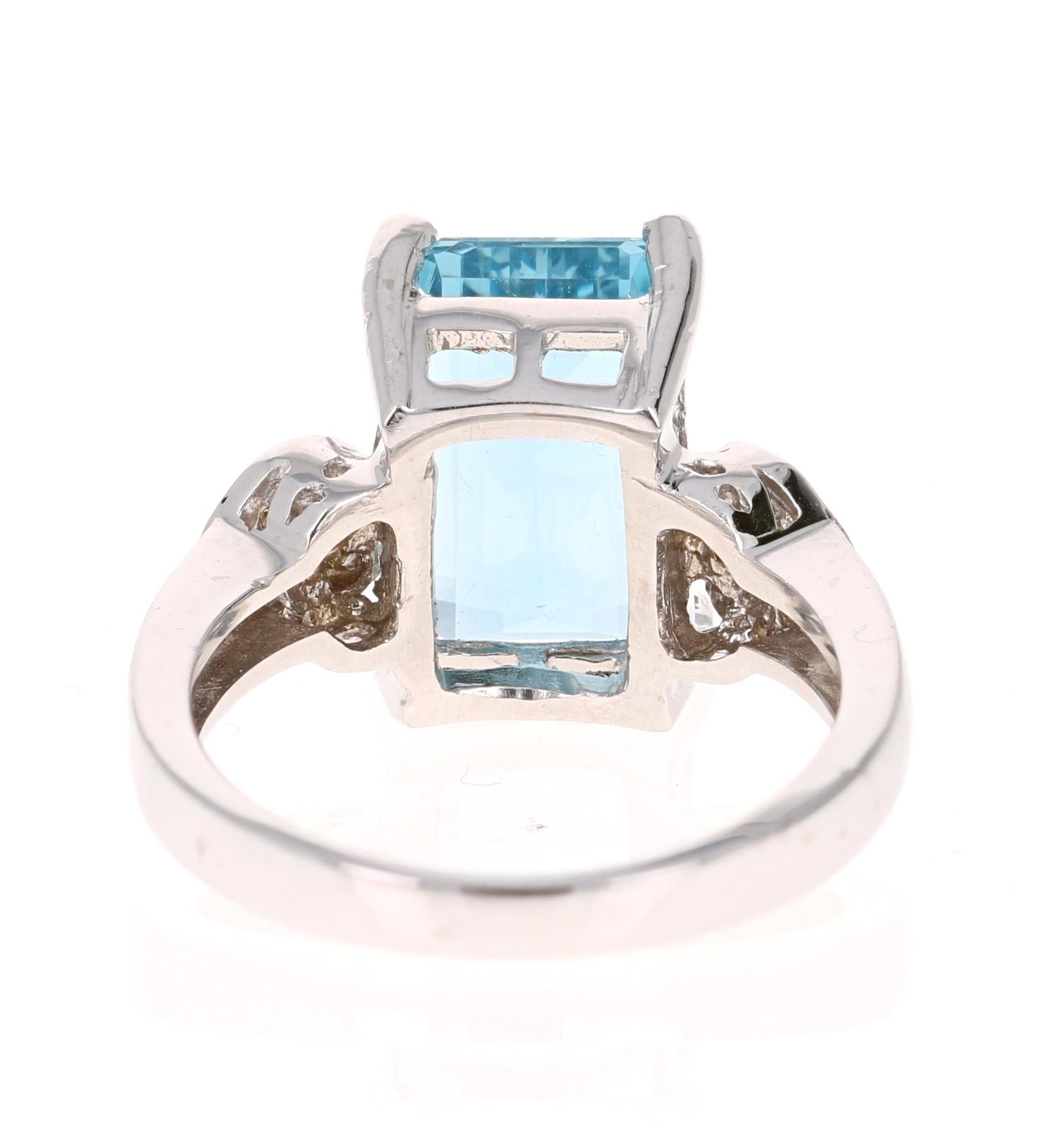 Emerald Cut 4.33 Carat Aquamarine Diamond 18 Karat White Gold Cocktail Ring