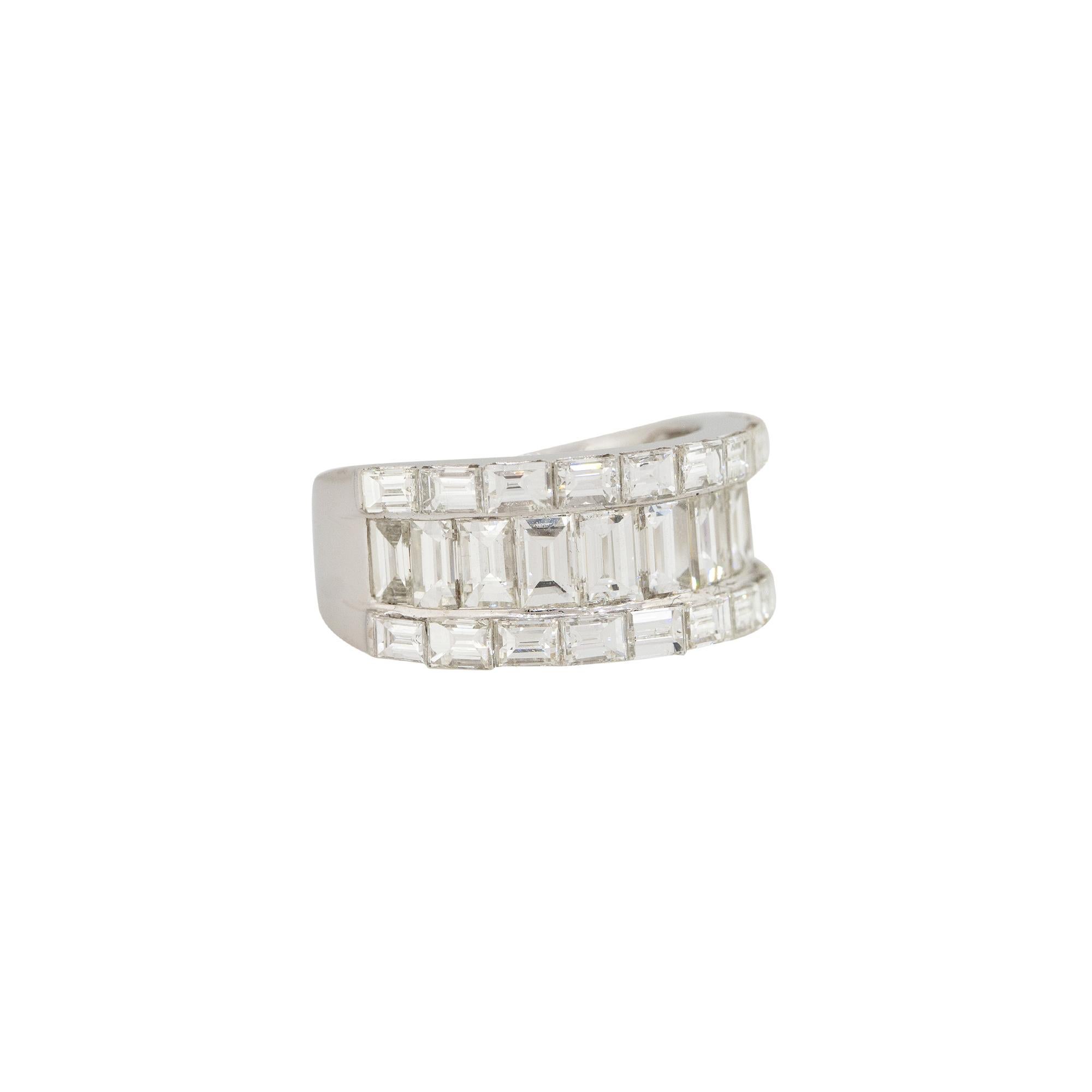 Modern 4.33 Carat Baguette Cut Diamond 3-Row Wide Ring 18 Karat In Stock For Sale