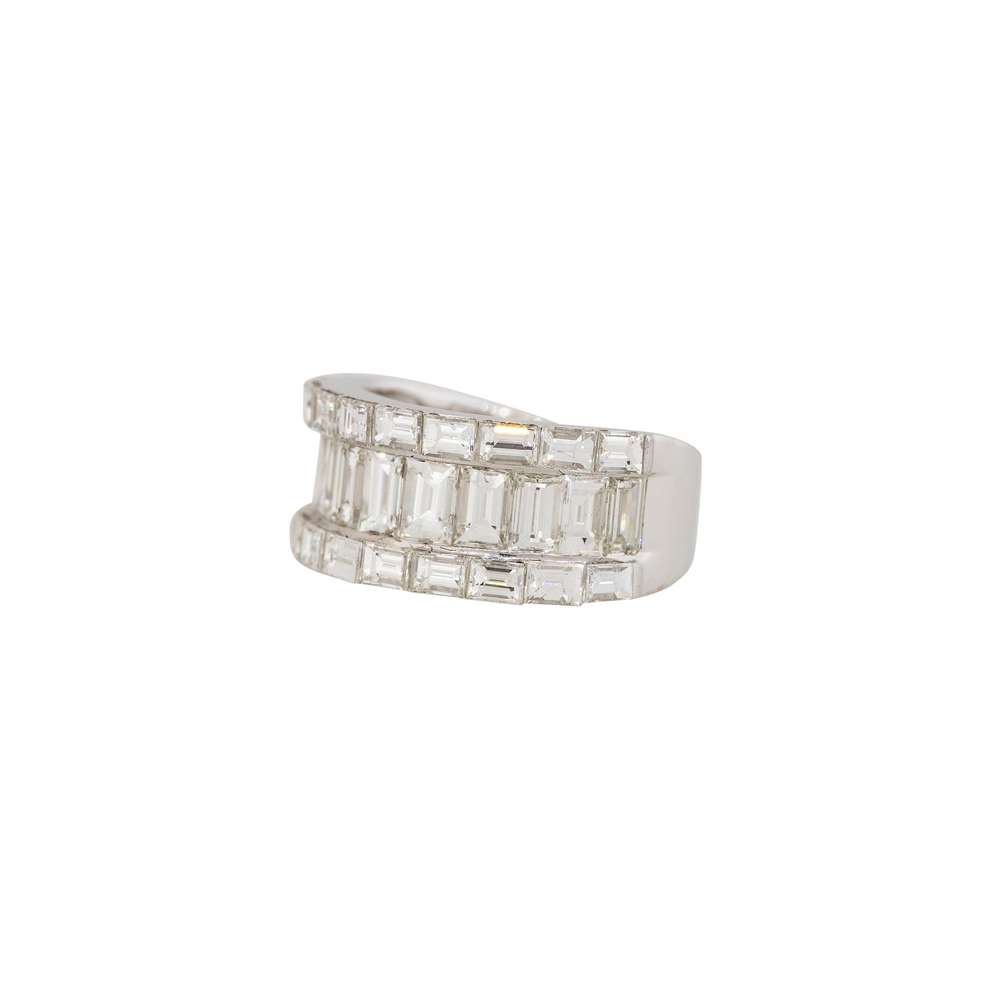 Women's 4.33 Carat Baguette Cut Diamond 3-Row Wide Ring 18 Karat In Stock For Sale