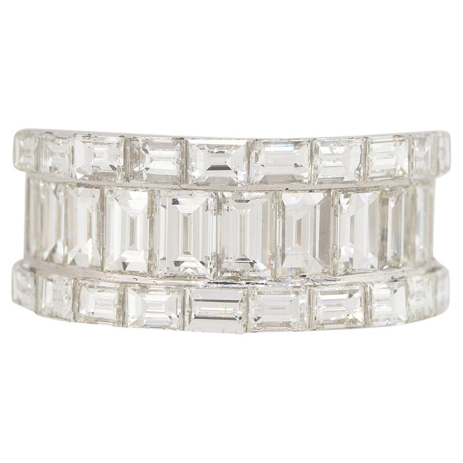 4.33 Carat Baguette Cut Diamond 3-Row Wide Ring 18 Karat In Stock