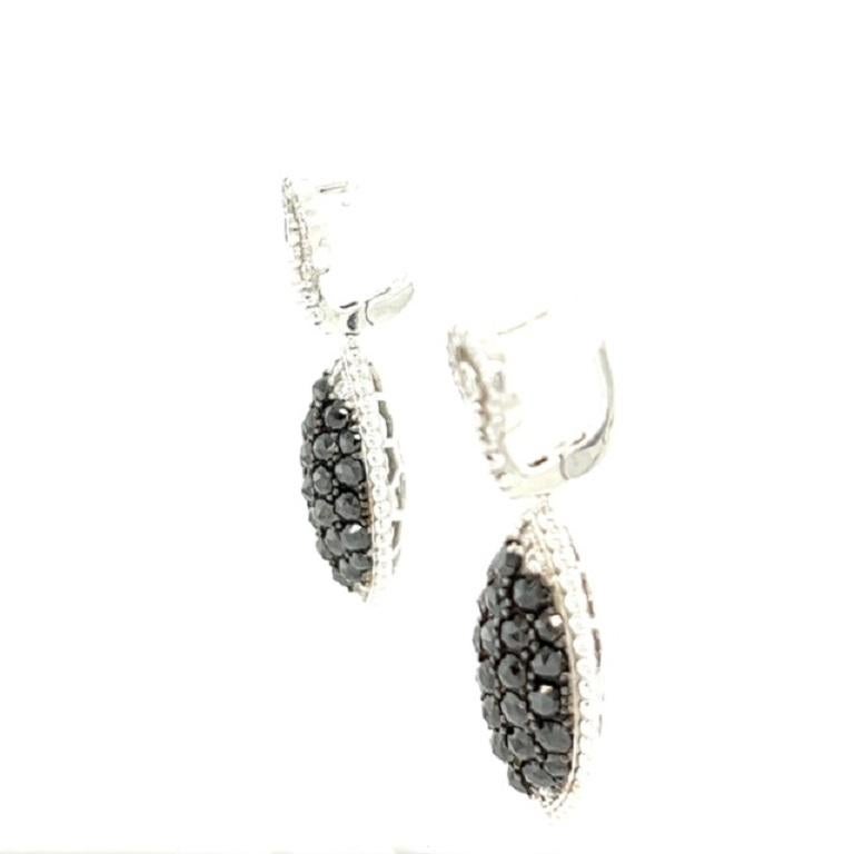 Contemporary 4.33 Carat Black Diamond 14 Karat White Gold Earrings For Sale