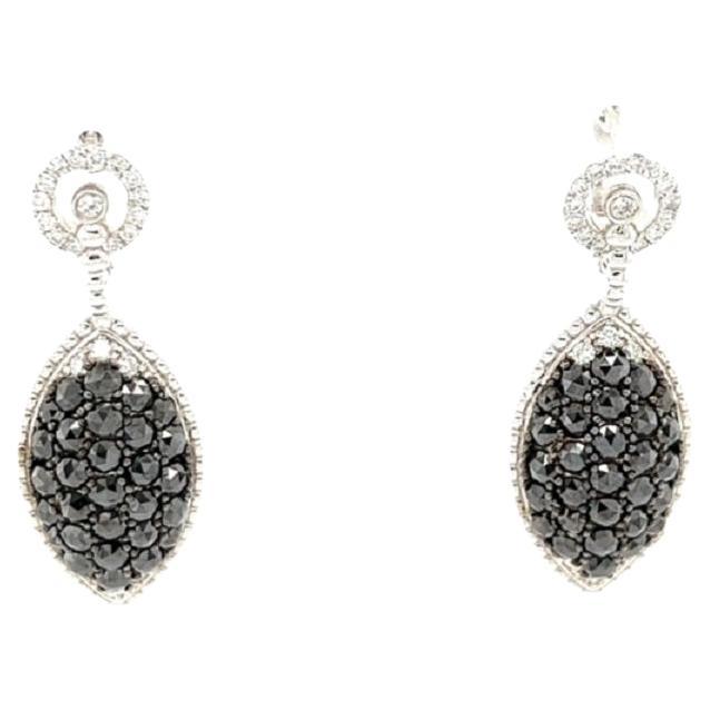 4.33 Carat Black Diamond 14 Karat White Gold Earrings For Sale
