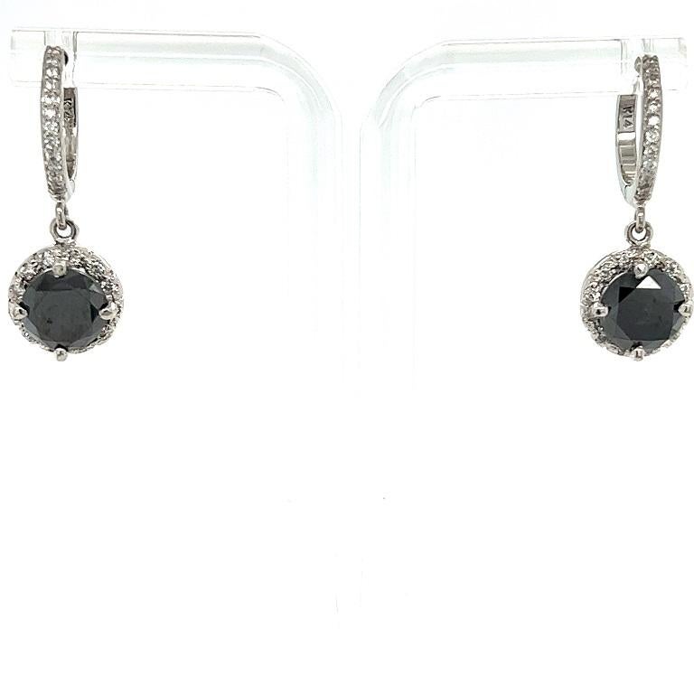 Contemporary 4.33 Carat Black Diamond White Diamond White Gold Dangle Earrings For Sale