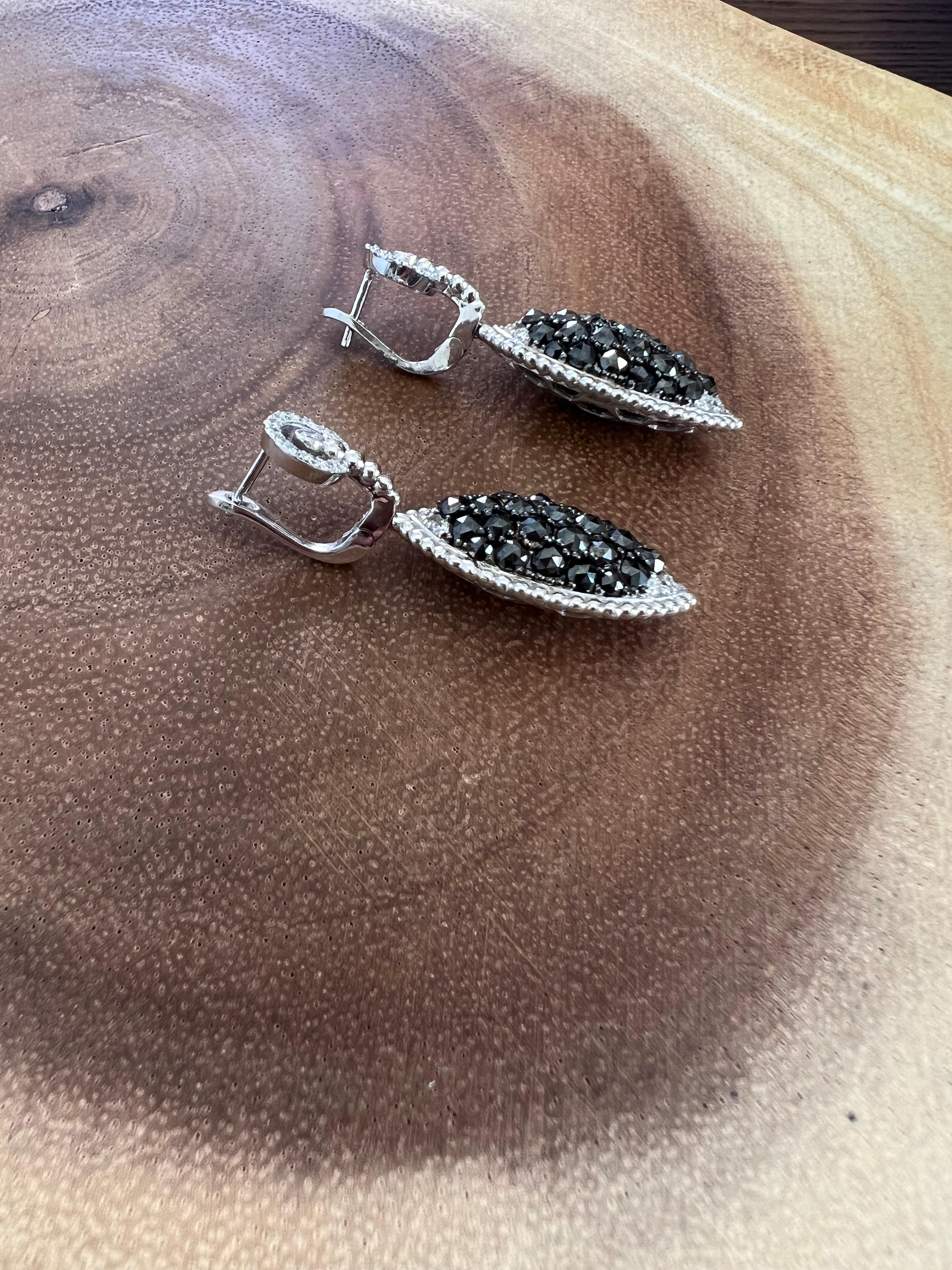 Women's 4.33 Carat Black Diamond White Gold Drop Earrings For Sale