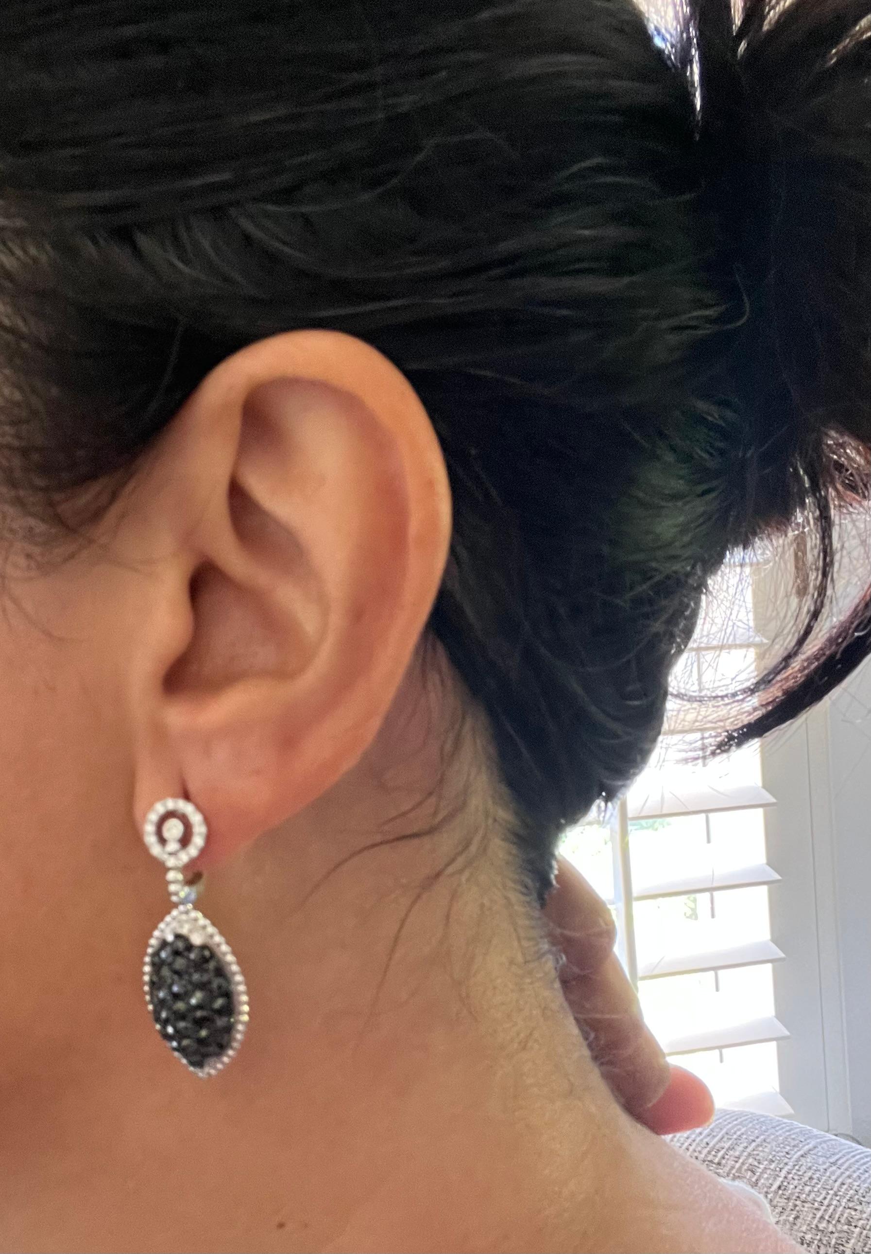 4.33 Carat Black Diamond White Gold Drop Earrings For Sale 1