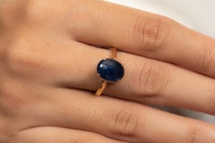 4.33 Carat Blue Sapphire Big Gemstone Ring in 14K Yellow Gold